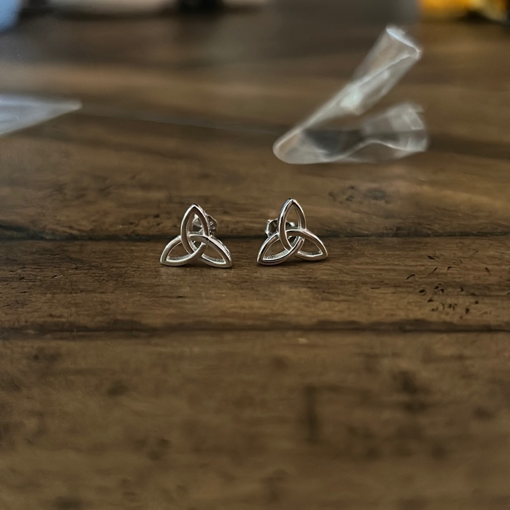 Sterling Silver Trinity Knot Stud Earrings - Silver